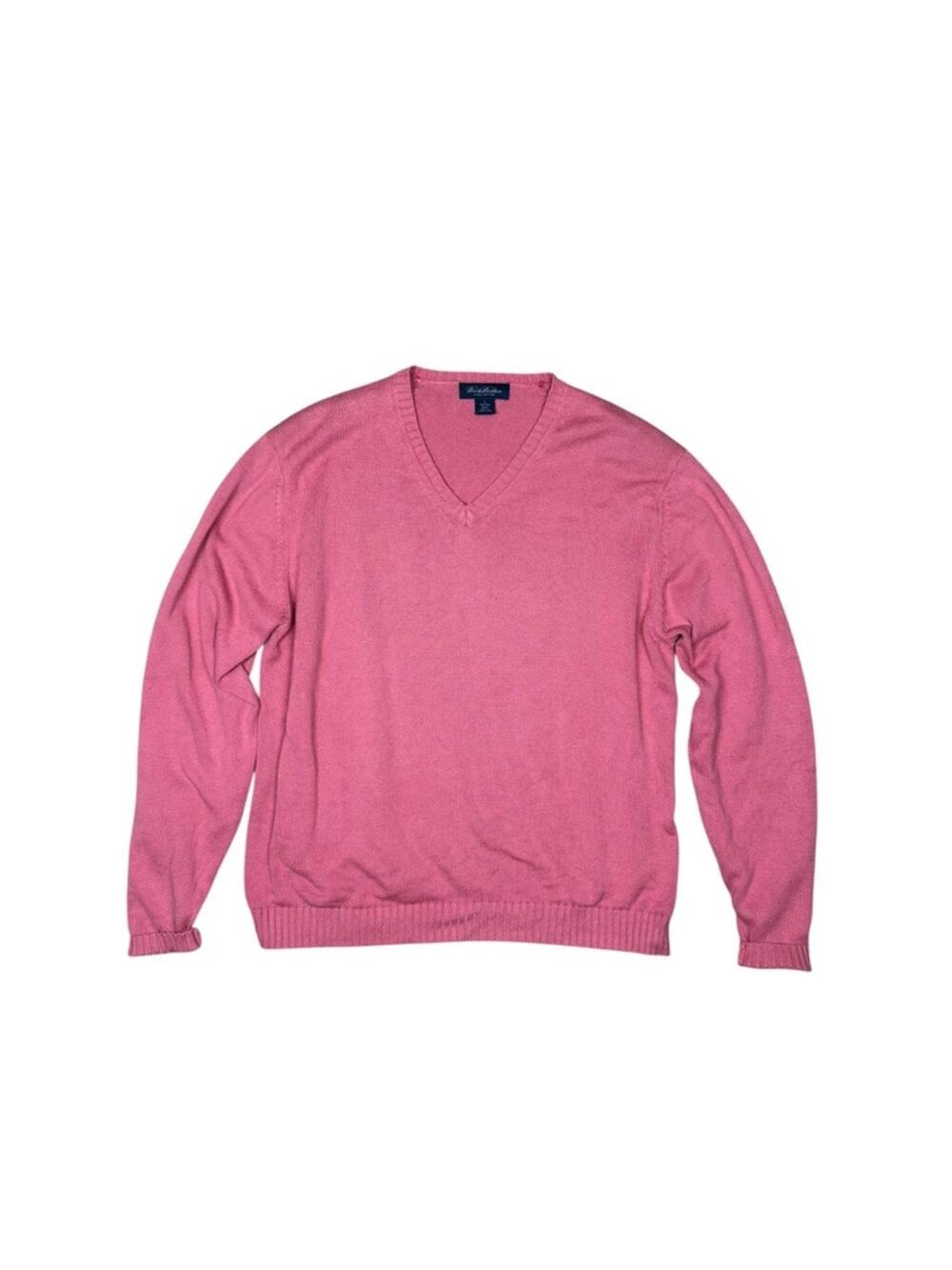 Vintage 90s Brooks Brothers Coral Pink V-Neck Cotton Sweater Size Large